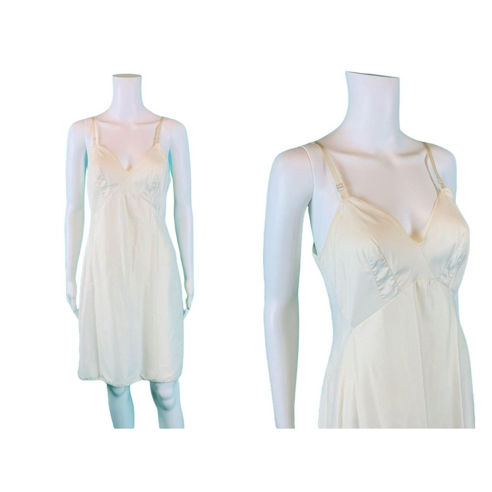 Vintage 50s Slip Dress Women's XXS Solid Cream Lingerie